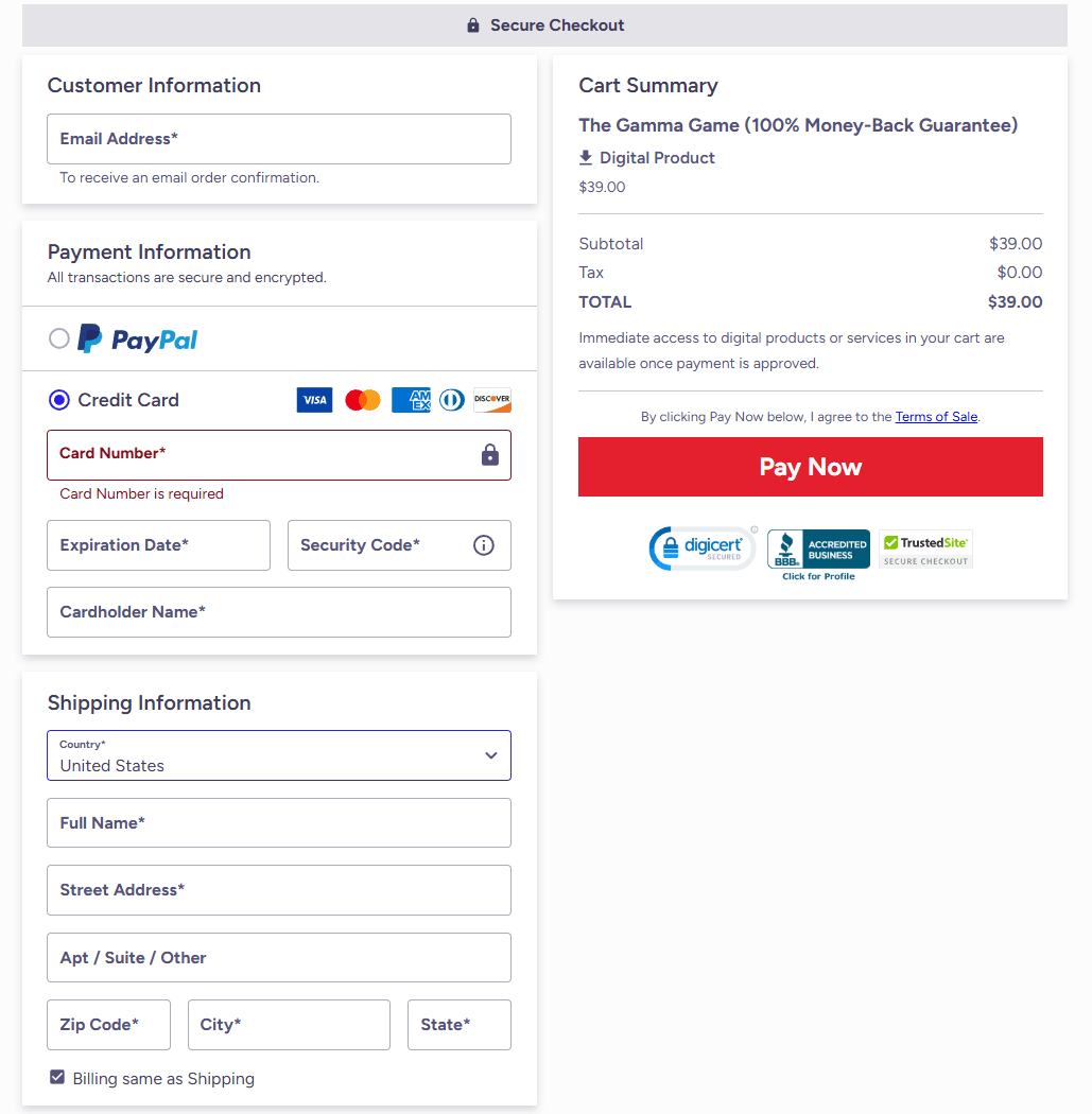 Gamma Game order form